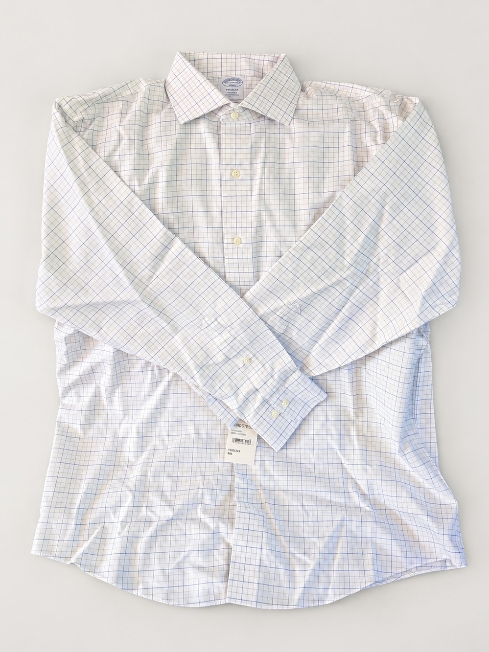 Brooks Brothers White Dress Shirt with Blue Windowpane Check